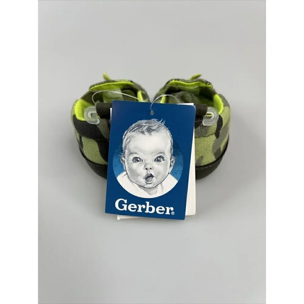 Gerber Baby Boy Dinosaur Soft Sole Crib Shoe Camouflage Green 3/6 Months NEW